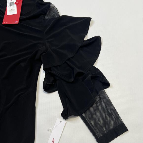 IC by Connie K Top Pants Set Womens Small Black Ruffle Sleeve Mesh Details USA - Picture 6 of 16